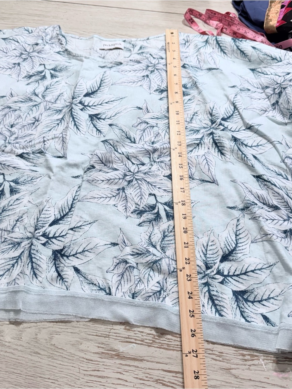 Peck & Peck Womens Top XL blue linen floral tropical batwing short sleeve EUC - Picture 13 of 14